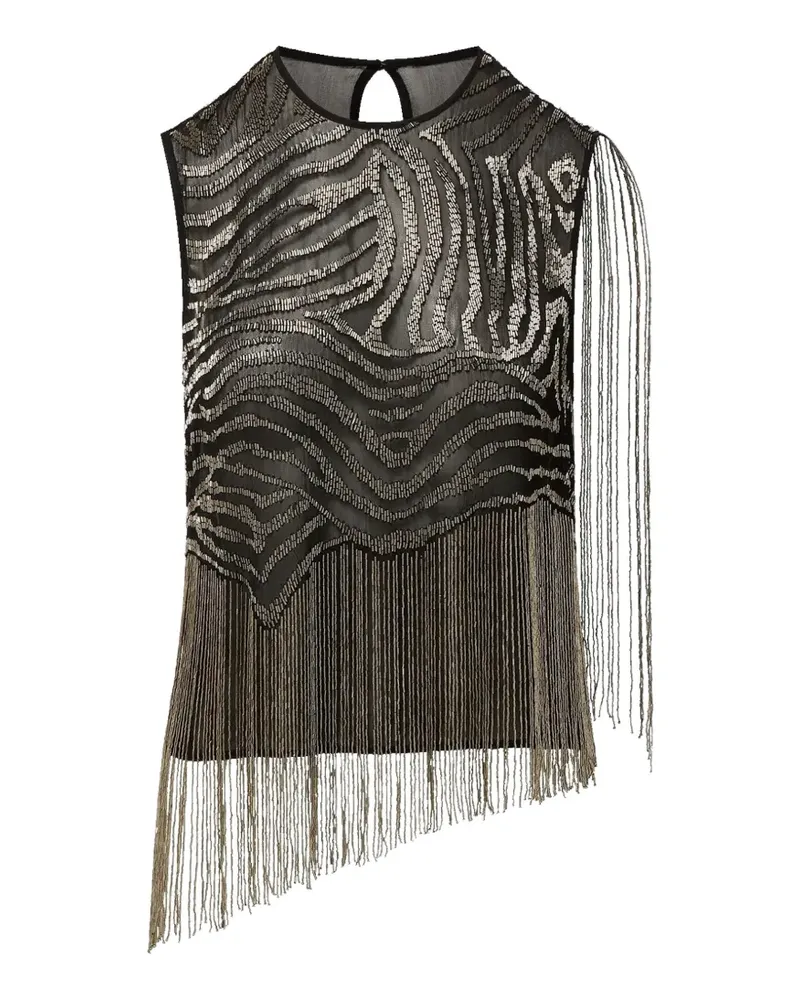 Veronica Beard Olivia beaded fringed top - Schwarz Schwarz
