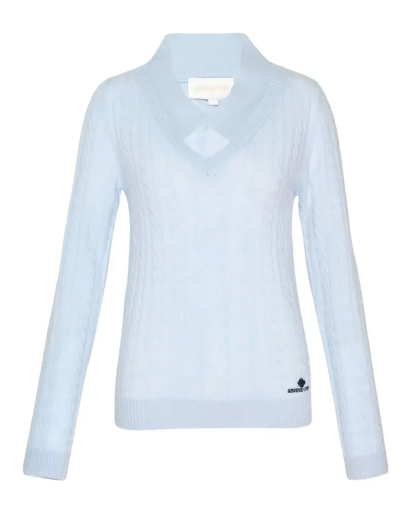SHUSHU/TONG Pullover mit Matrosenkragen und Zopfmuster - Blau Blau