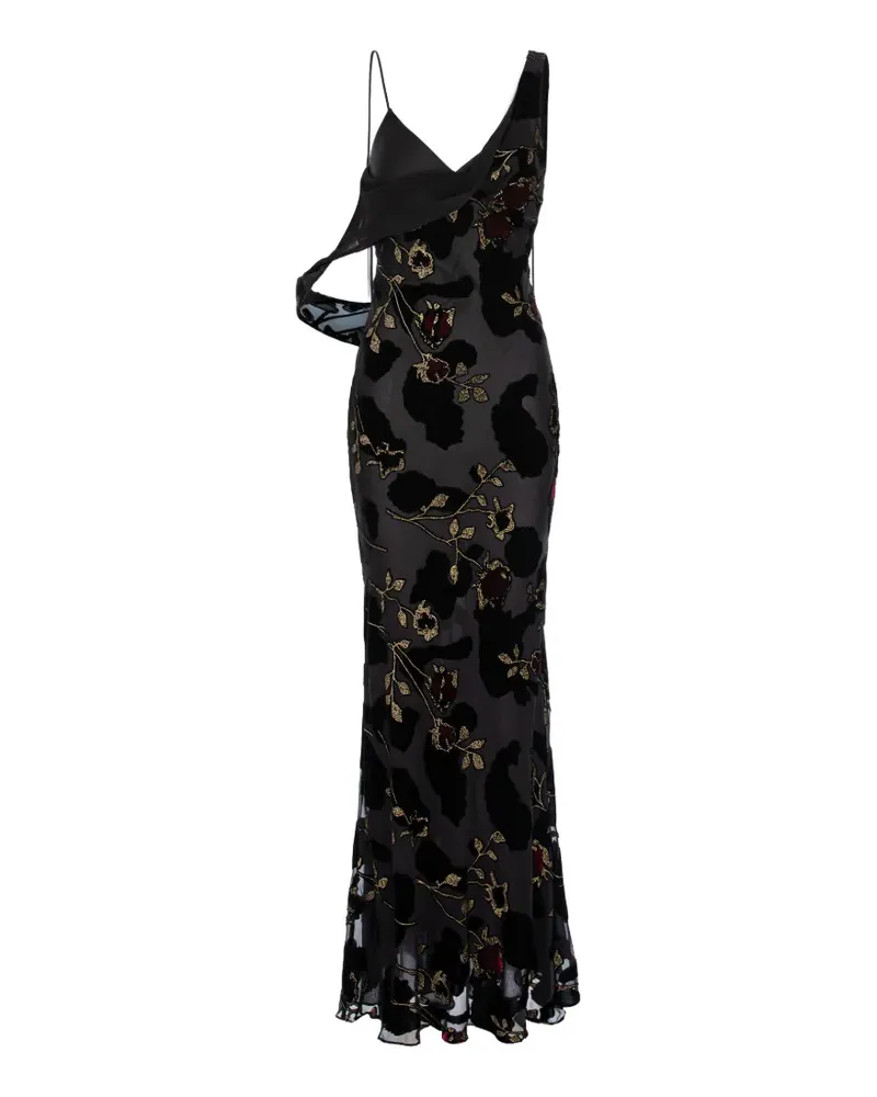 V:PM ATELIER Lucya floral-devoré maxi dress - Schwarz Schwarz