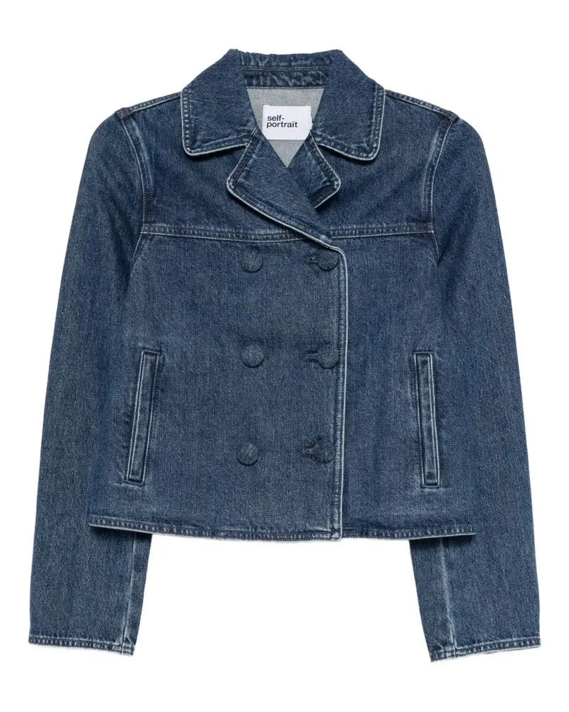 Self-Portrait Doppelreihige Jeansjacke - Blau Blau