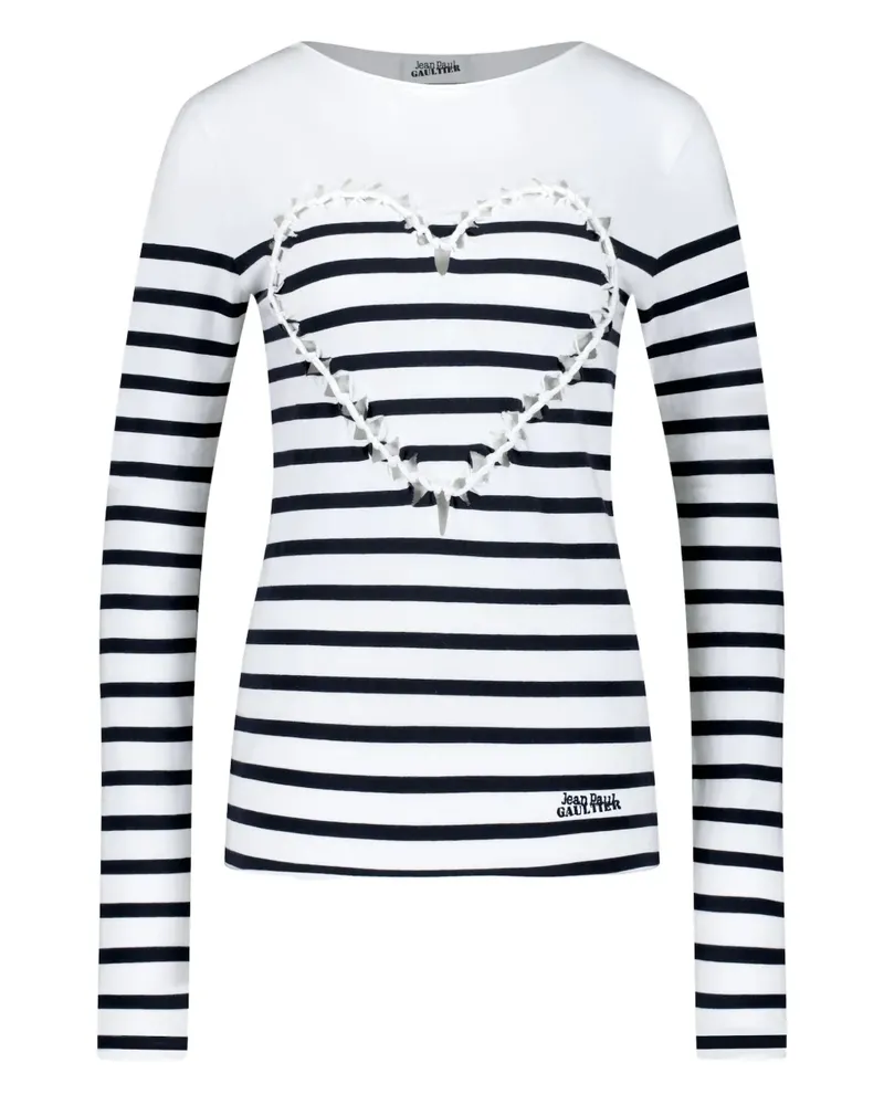 Jean Paul Gaultier Gestreiftes Langarmshirt mit Herzdetail - Weiß Weiß