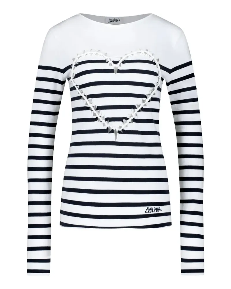 Jean Paul Gaultier Gestreiftes Langarmshirt mit Herzdetail - Weiß Weiß
