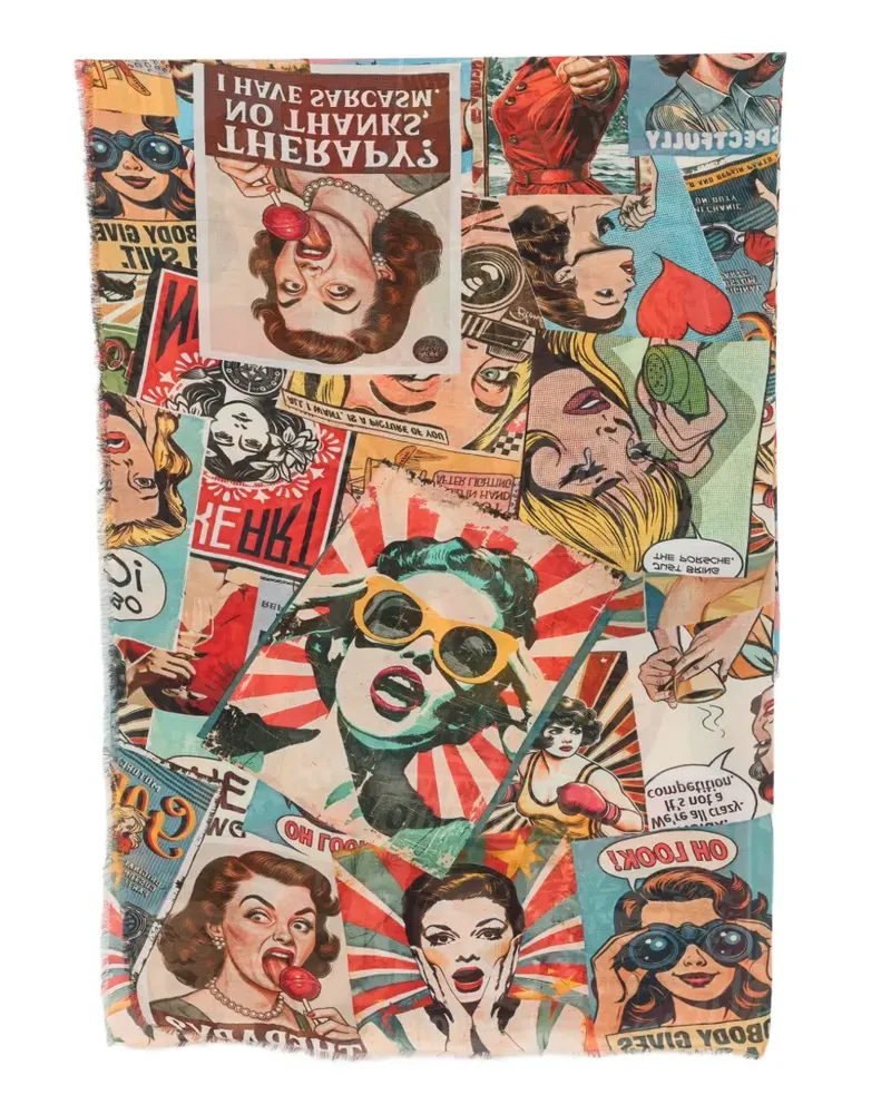 Faliero Sarti Schal mit Comic-Print - Blau Blau