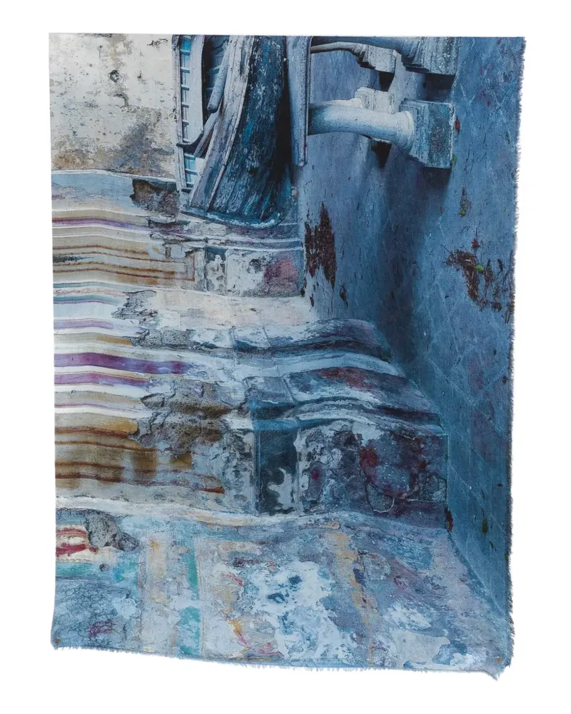 Faliero Sarti Ausgefranster Schal mit Print - Blau Blau