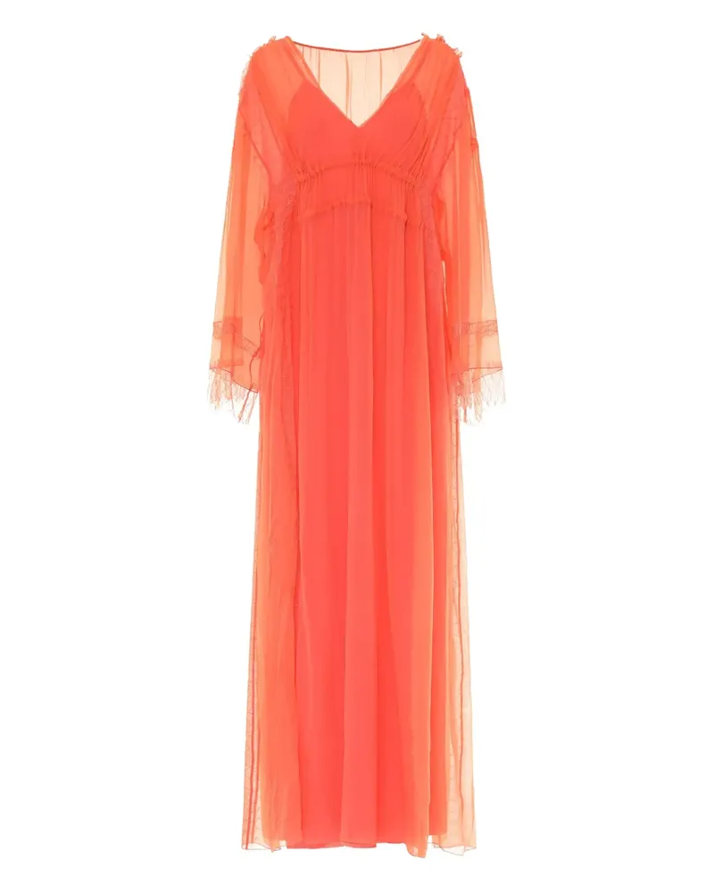 Alberta Ferretti V-Ausschnitt-Maxikleid mit Spitzenbesatz - Orange Orange