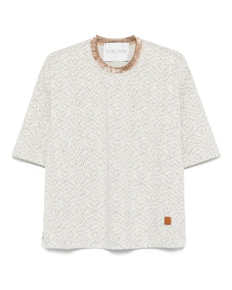forte_forte Verziertes T-Shirt mit Ozelot-Print - Weiß Weiß