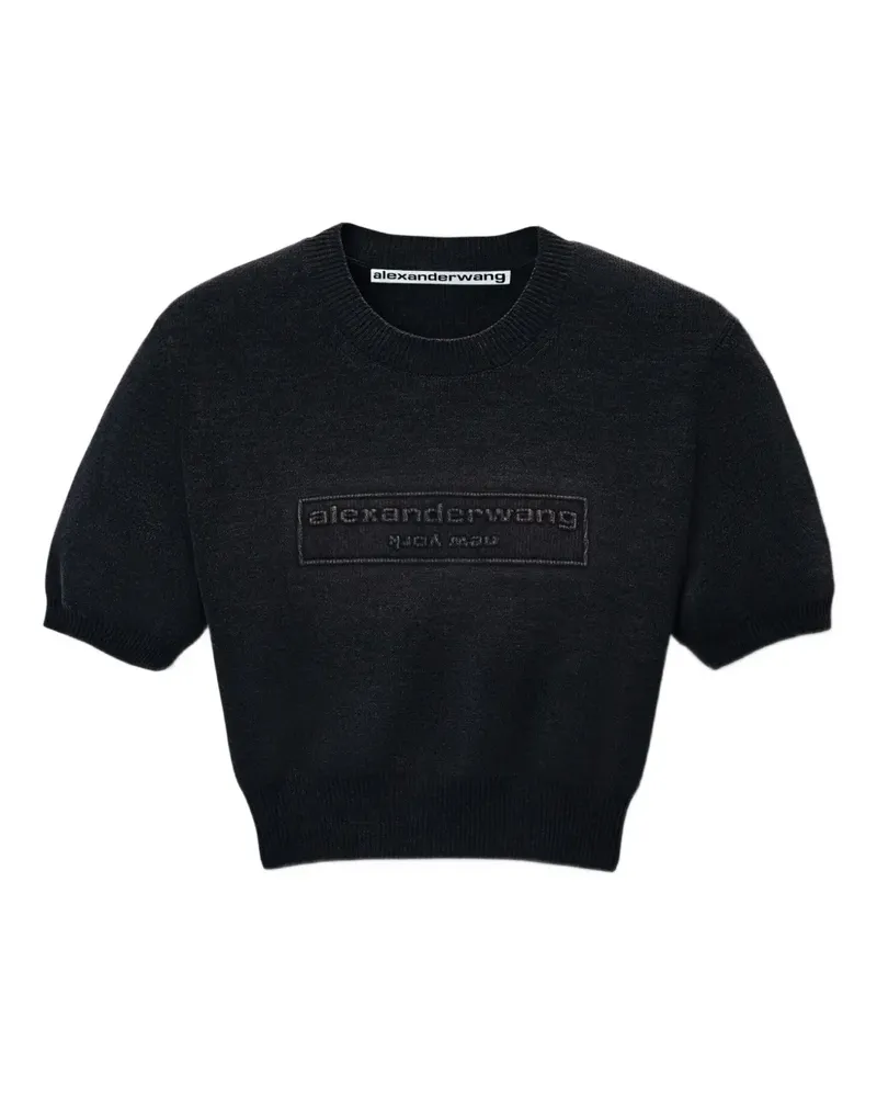 Alexander Wang Kurzärmeliges Strickoberteil mit Logo-Prägung - Schwarz Schwarz