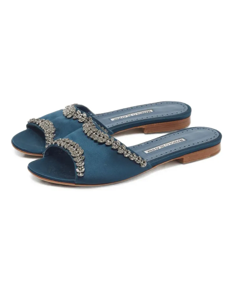 Manolo Blahnik Martamod Pantoletten mit Kristallen - Blau Blau