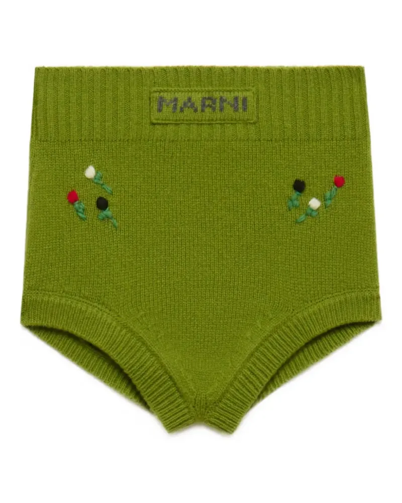 Marni Grüner Slip aus Wolle und Kaschmir mit Blumenstickerei Grün