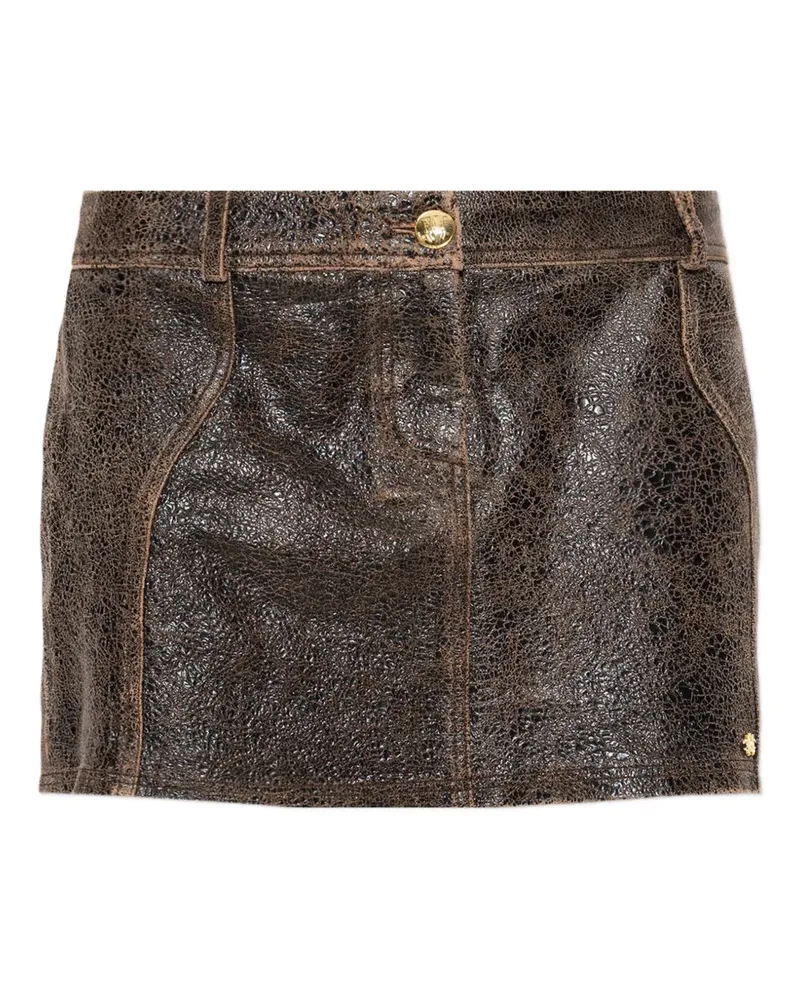 Amiri cracked-leather mini skirt - Braun Braun