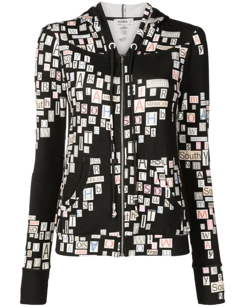 Amir Slama Kapuzenjacke mit Text-Print - Schwarz Schwarz