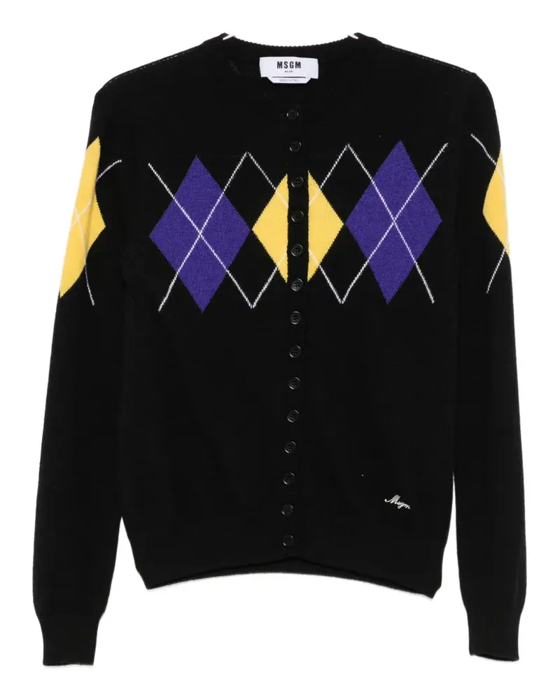 MSGM argyle-intarsia button-up cardigan - Schwarz Schwarz