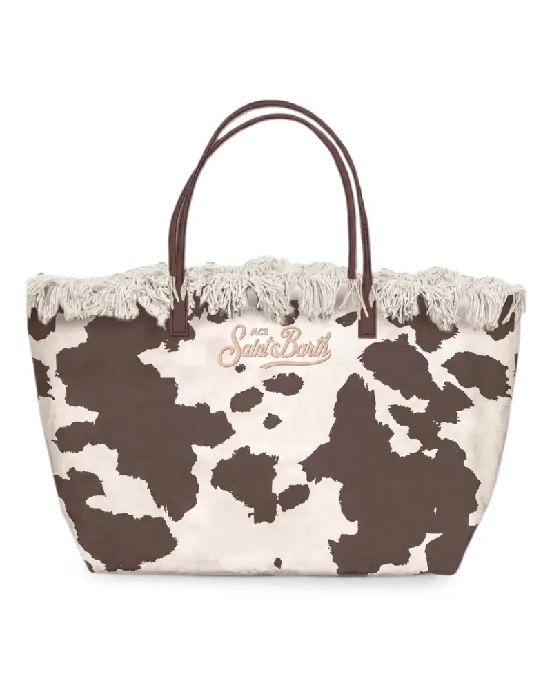 MC2 Saint Barth City Tote Bag mit Fransen und Kuh-Print - Nude Nude