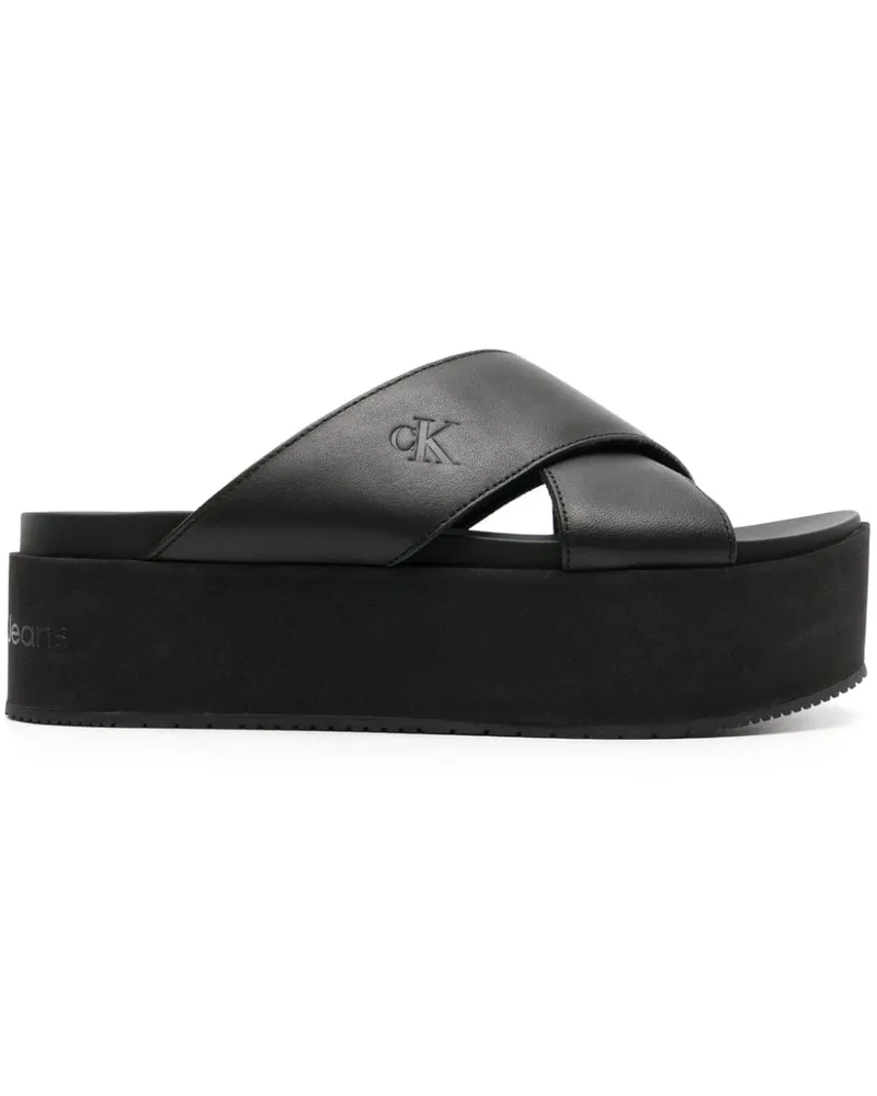 Calvin Klein Flatform-Pantoletten mit Logo-Prägung - Schwarz Schwarz