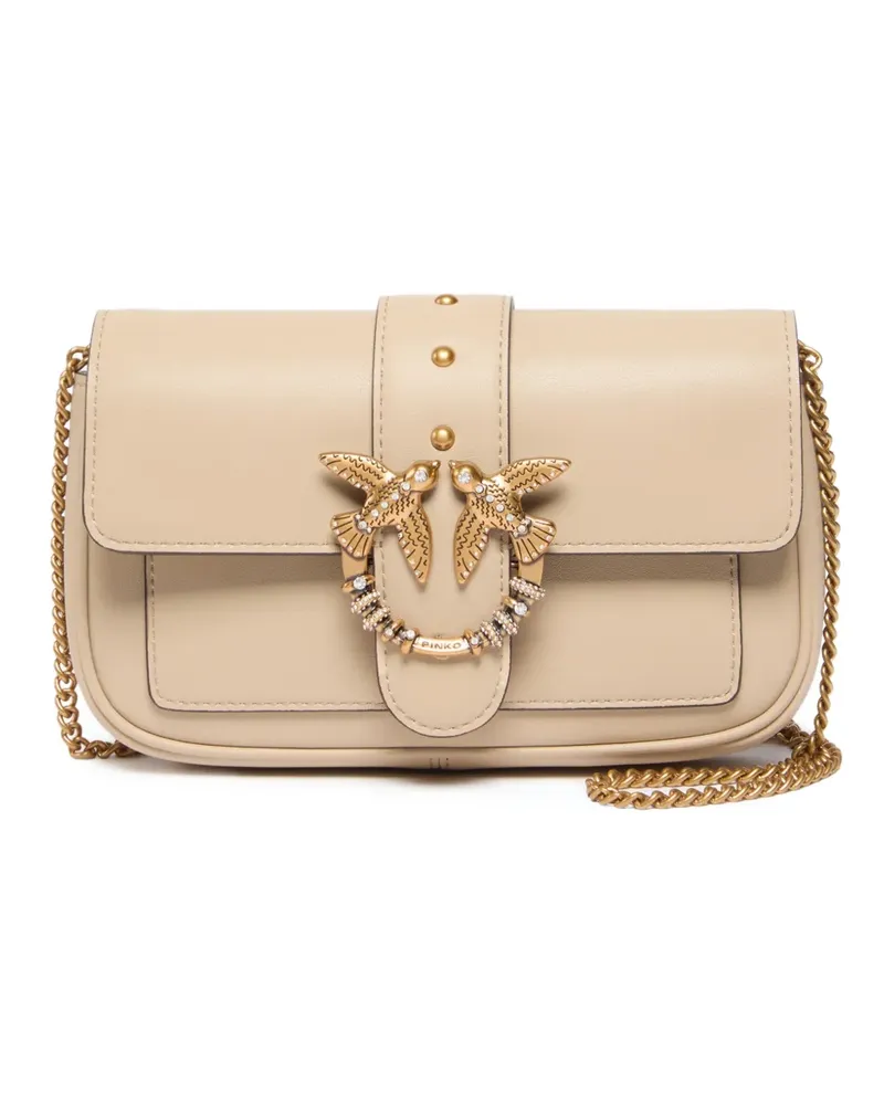 Pinko Love Birds leather shoulder bag - Nude Nude