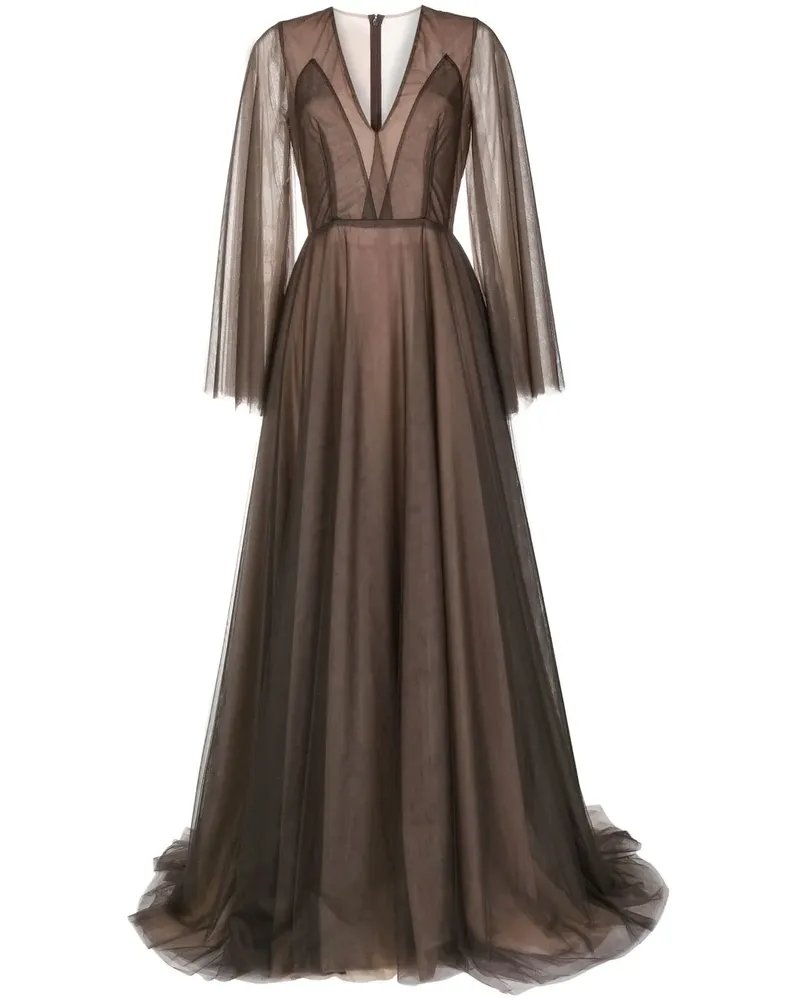 COSTARELLOS Abendkleid mit transparenten Einsätzen - Braun Braun