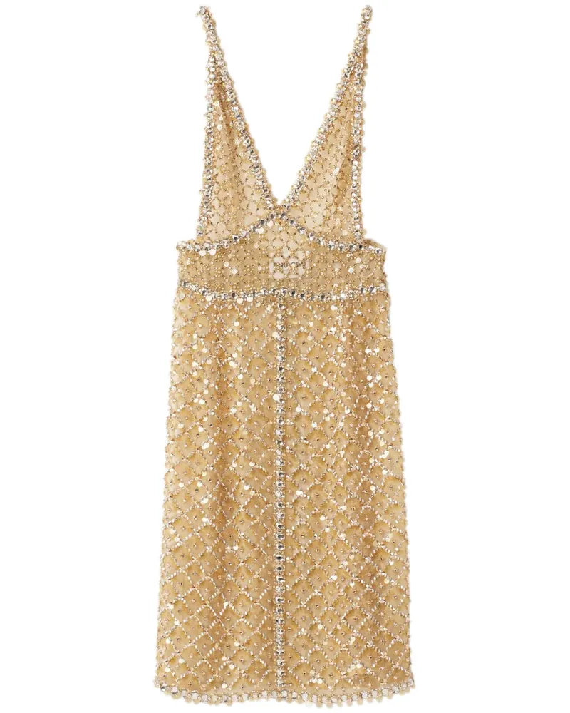 Miu Miu Midikleid mit Perlen - Gold Gold