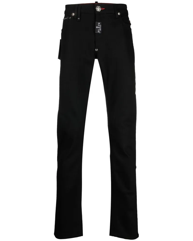 Philipp Plein Slim-Fit-Jeans mit Logo-Patch - Schwarz Schwarz