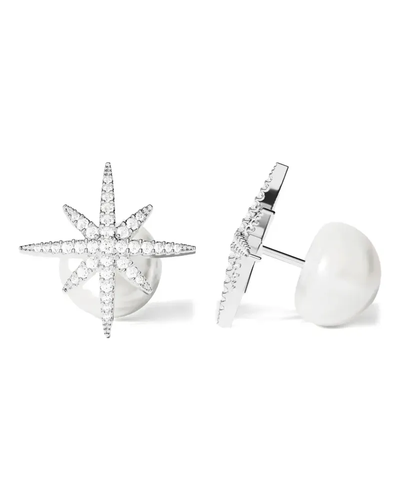APM Monaco Météorites star and pearl stud earrings - Silber Silber
