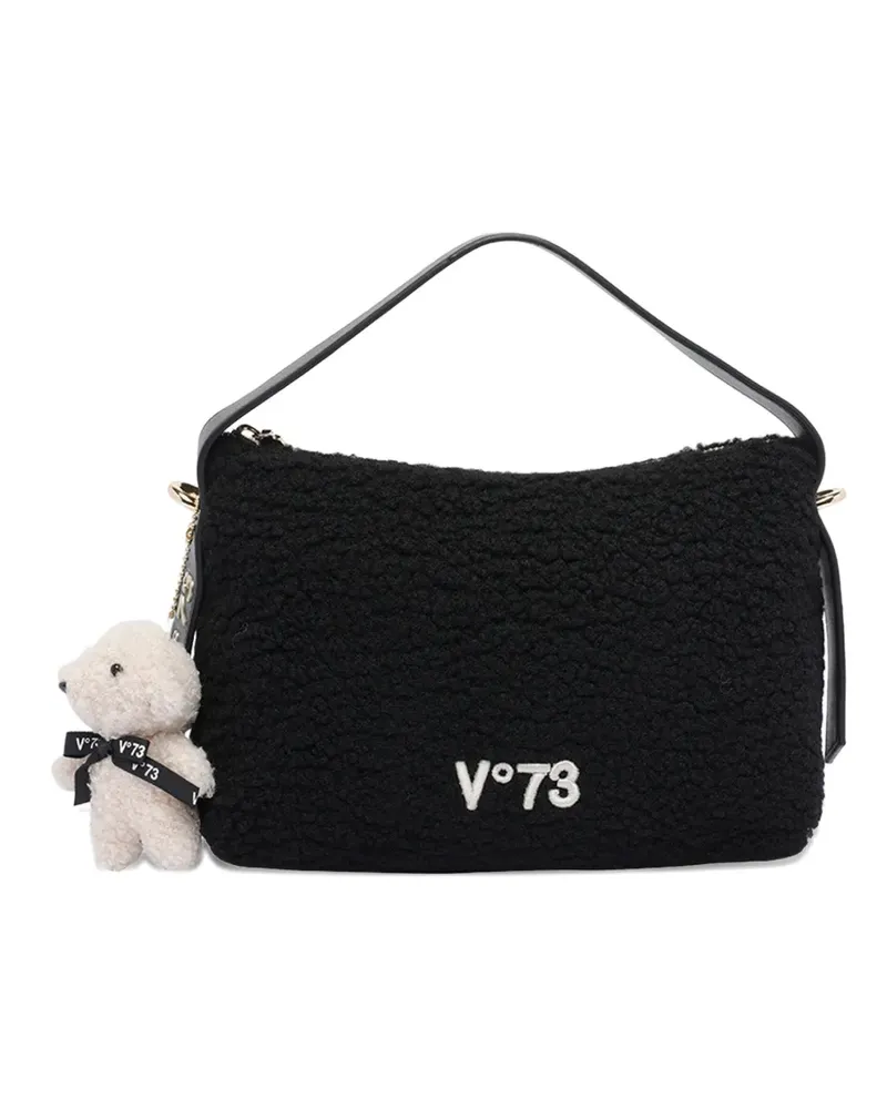 V°73 Strukturierter Tote Bag mit Teddy-Anhänger - Schwarz Schwarz