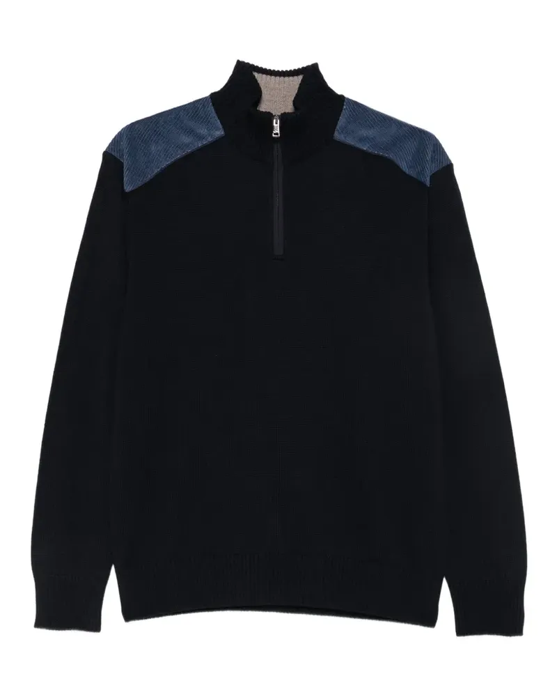 Paul & Shark Pullover mit Cordeinsatz und kurzem Reißverschluss - Blau Blau