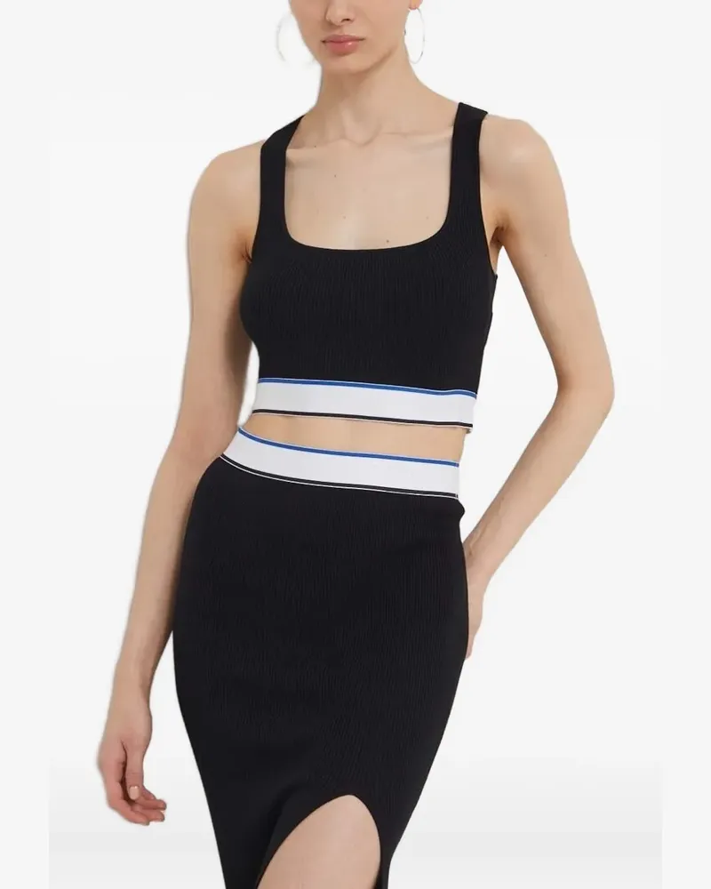 HUGO BOSS Geripptes Cropped-Stricktop - Schwarz Schwarz