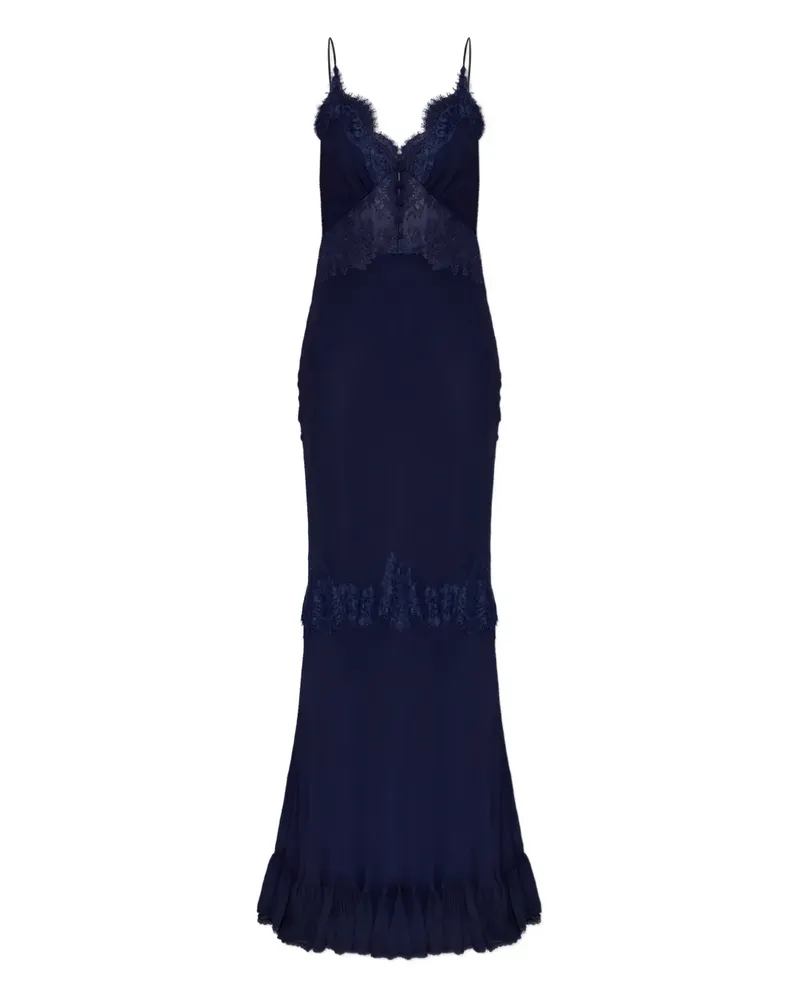 Self-Portrait lace ruffled maxi dress - Blau Blau