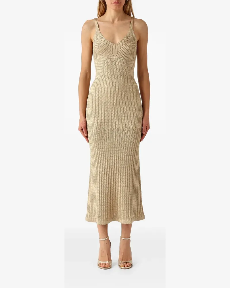 Twin-Set ribbed-knit metallic dress - Nude Nude