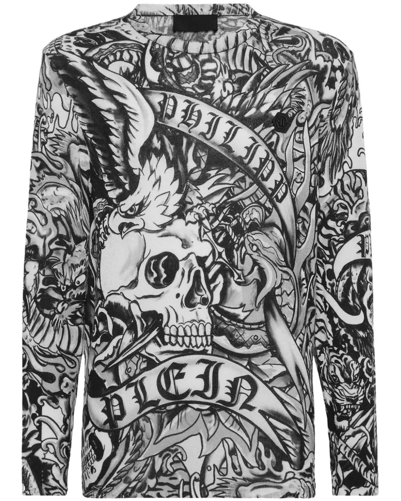 Philipp Plein Kaschmir-Sweatshirt mit Tattoo-Print - Schwarz Schwarz