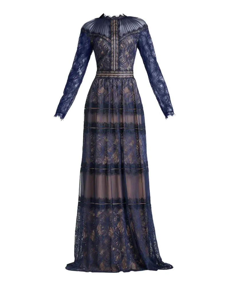 Tadashi Shoji Debore lace-detail tiered gown - Blau Blau