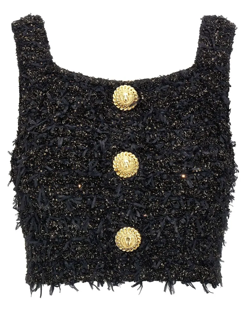 Balmain Tweed-Top aus Lurex - Schwarz Schwarz