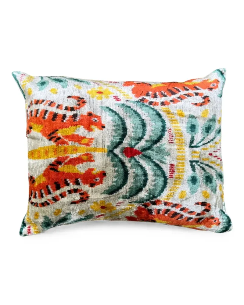 Les-Ottomans tiger-print ikat-pattern cushion - Weiß Weiß