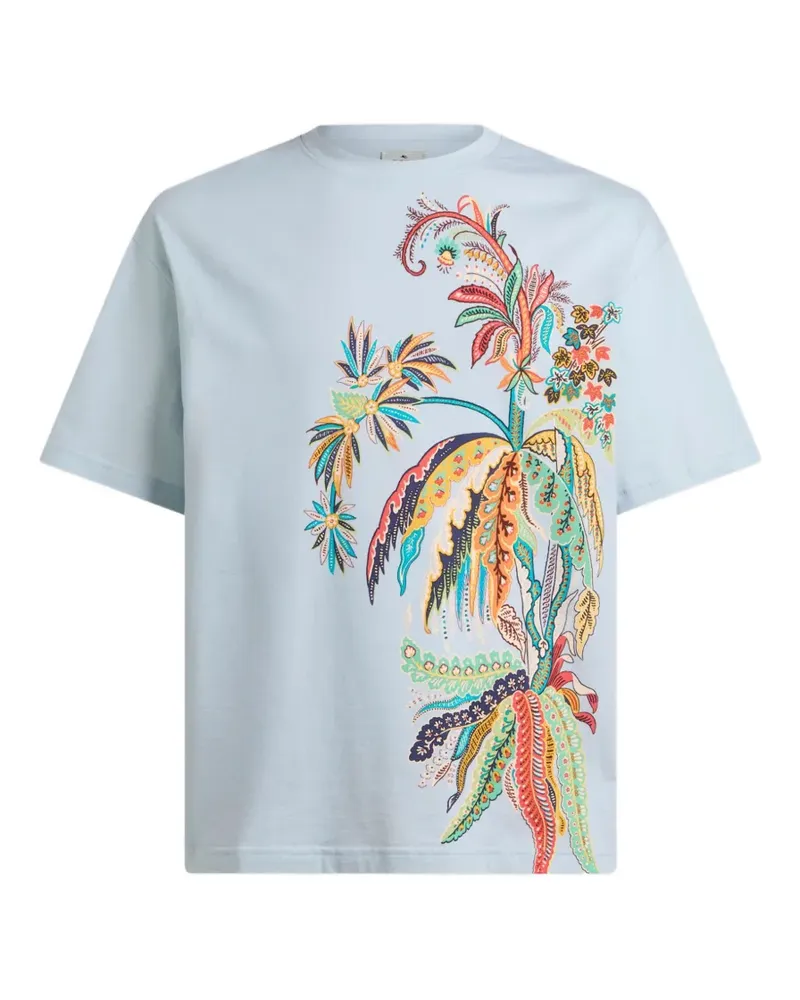 Etro T-Shirt mit Palmenstickerei - Blau Blau