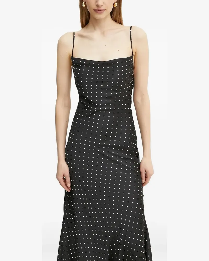 Bardot Gepunktetes Maxikleid mit Wasserfallkragen - Schwarz Schwarz