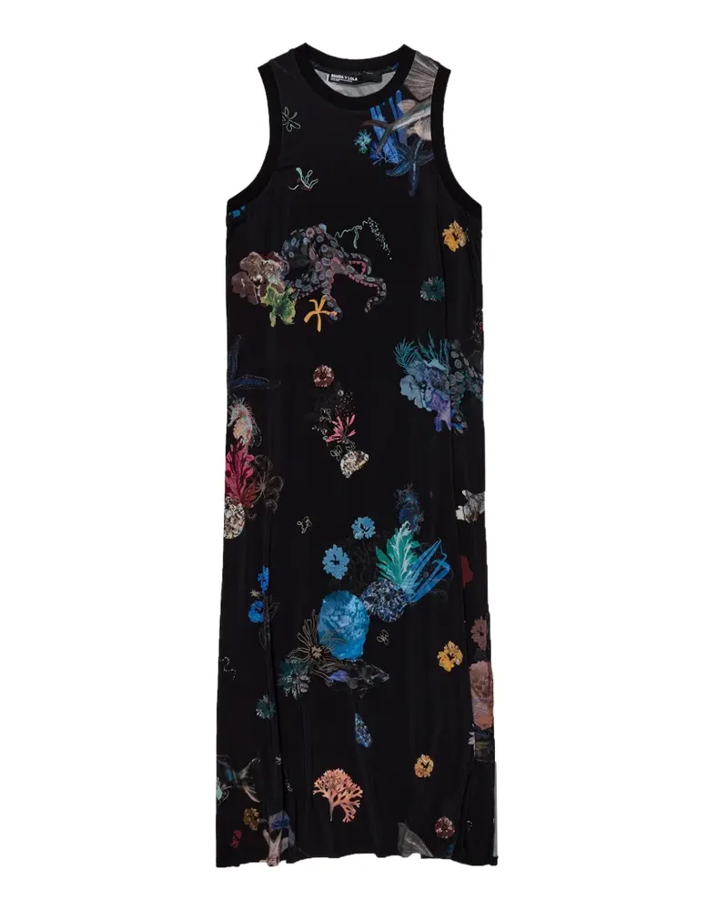 BIMBA Y LOLA side slit floral midi dress - Schwarz Schwarz