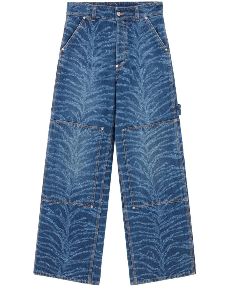 Stella McCartney Weite Cargo-Jeans mit Tiger-Print Blau