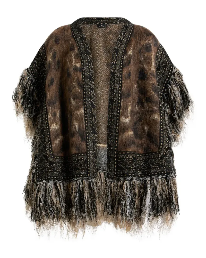 Etro Jacquard-Cape aus Mohär-Mix mit Fransen und Leopardenmotiv - Braun Braun