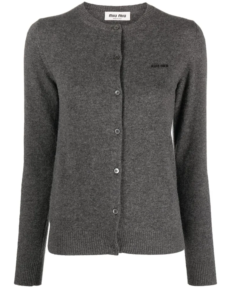 Miu Miu Intarsien-Cardigan mit Logo - Grau Grau