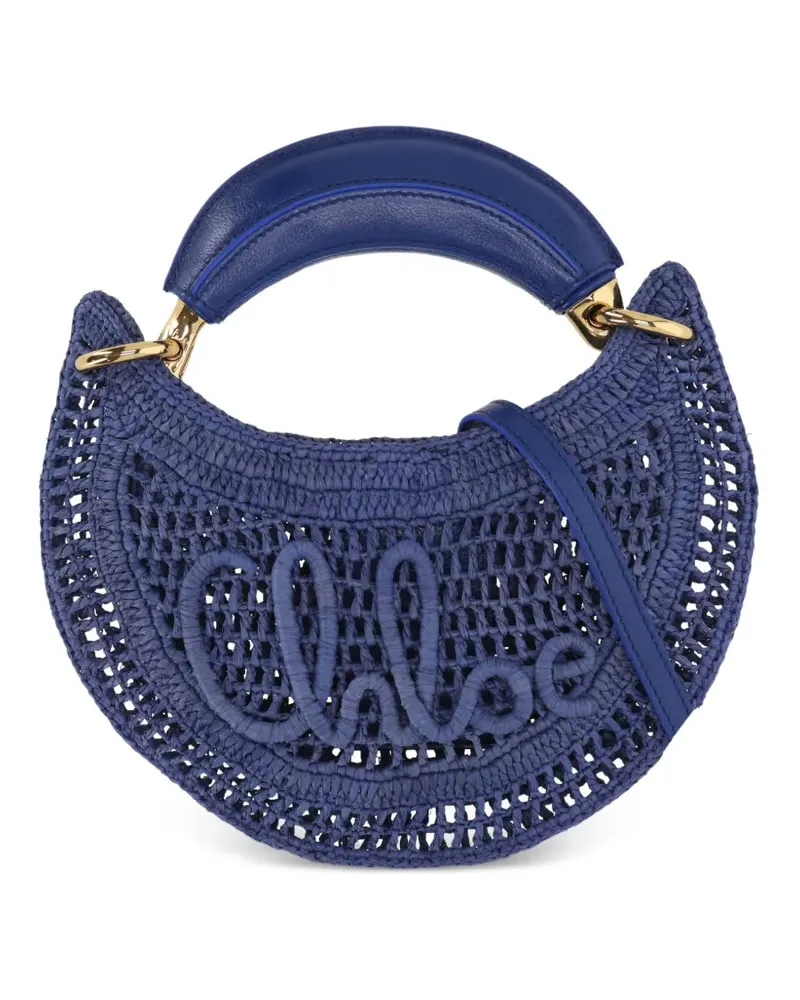 Chloé Mini Summer Banana Umhängetasche aus Raffiabast - Blau Blau