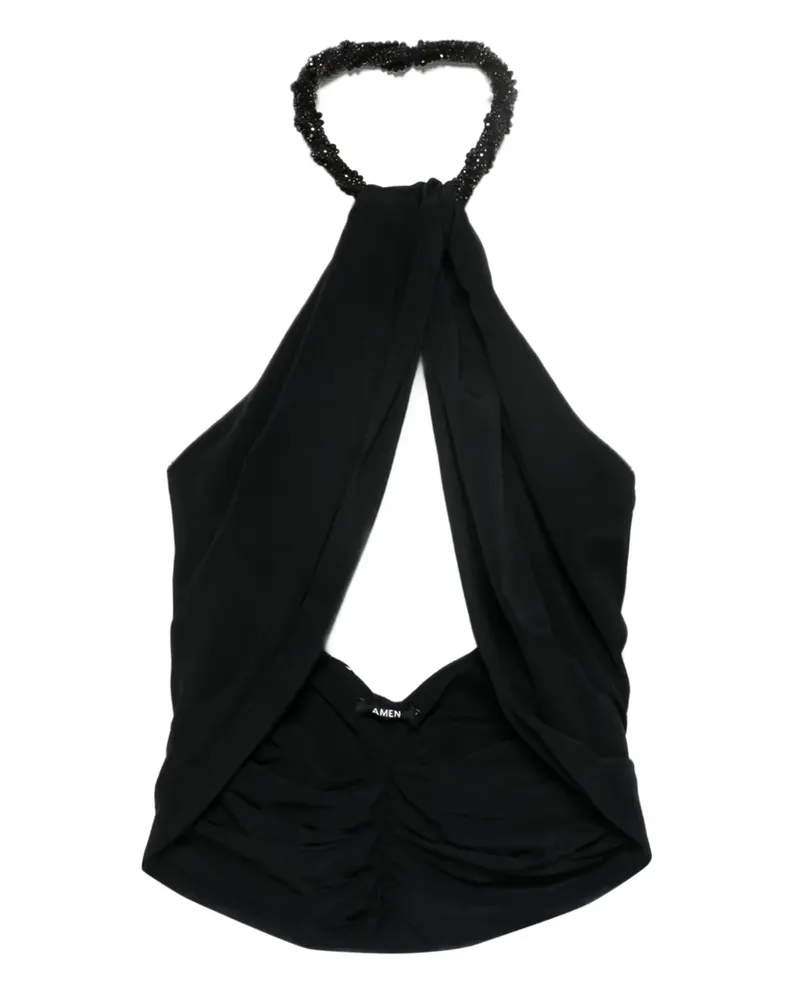 Amen Neckholder-Top mit Perlen - Schwarz Schwarz