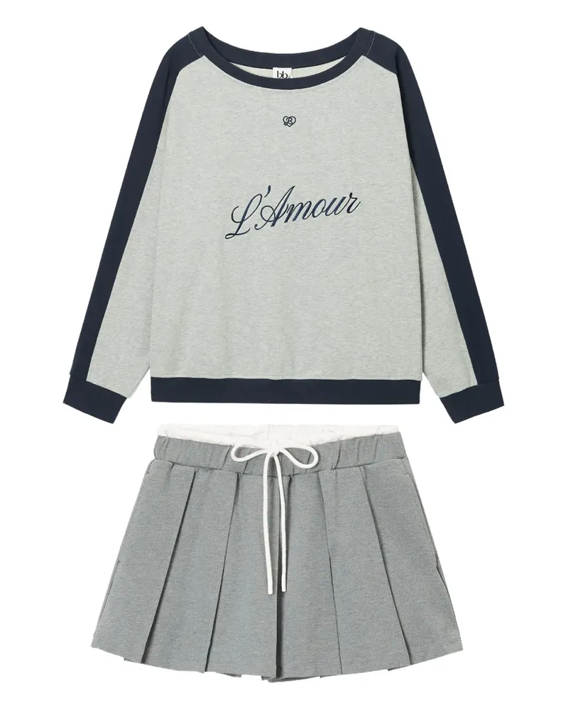 b+ab Plissierter Rock - Grau Grau
