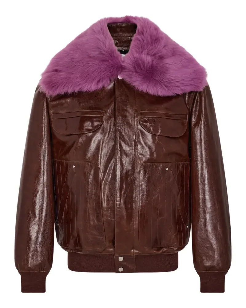 Paco Rabanne Oversized-Bomberjacke aus Leder mit abnehmbarem Shearling-Kragen - Braun Braun