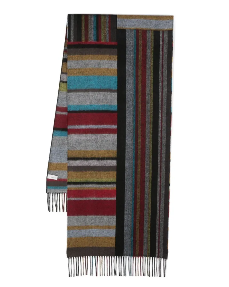 Paul Smith Gestreifter Schal mit Fransen - Grau Grau
