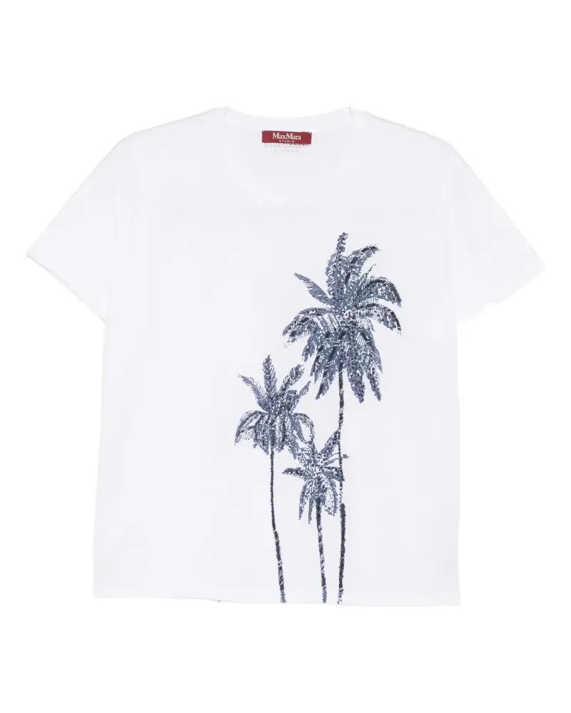 Max Mara palm-tree sequin-embellished T-shirt - Weiß Weiß