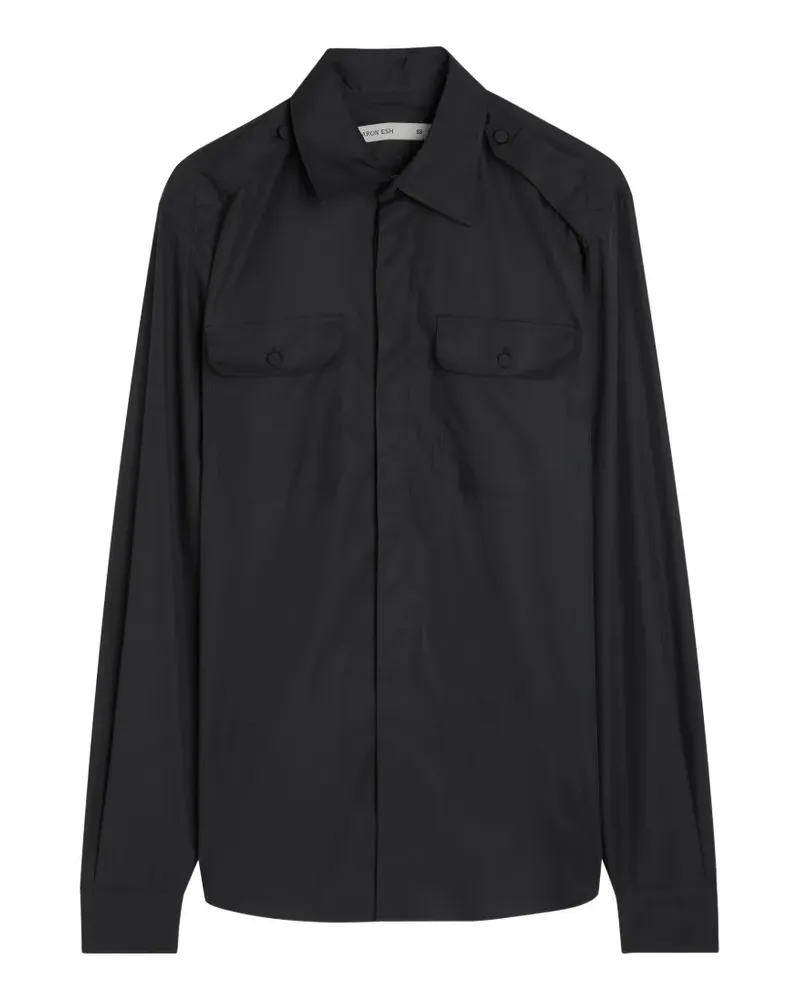 AARON ESH epaulette pocket-detail shirt - Schwarz Schwarz