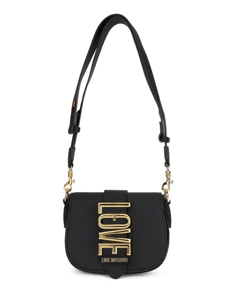 Moschino Schultertasche mit Logo-Schild - Schwarz Schwarz