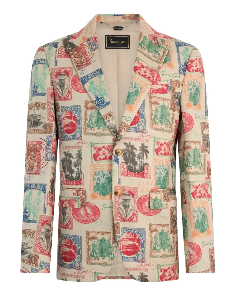 Billionaire printed linen blazer - Nude Nude