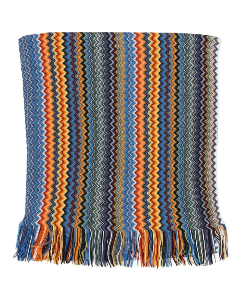 Missoni zigzag-pattern knit fringed scarf - Blau Blau