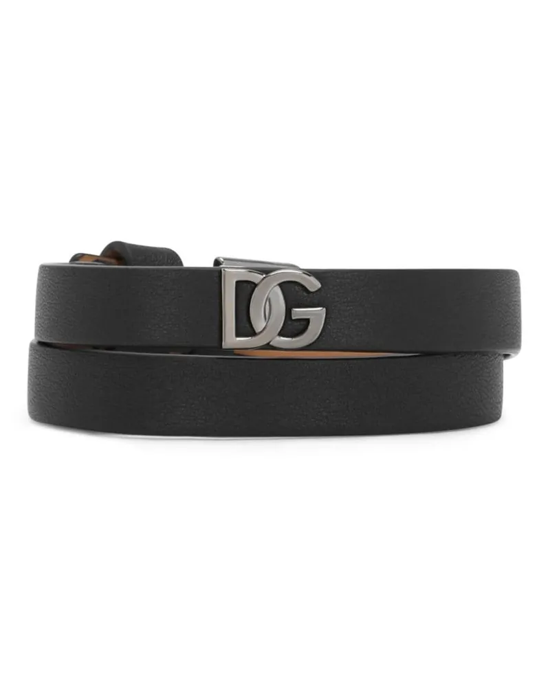 Dolce & Gabbana Lederarmband mit Logo-Schild - Schwarz Schwarz