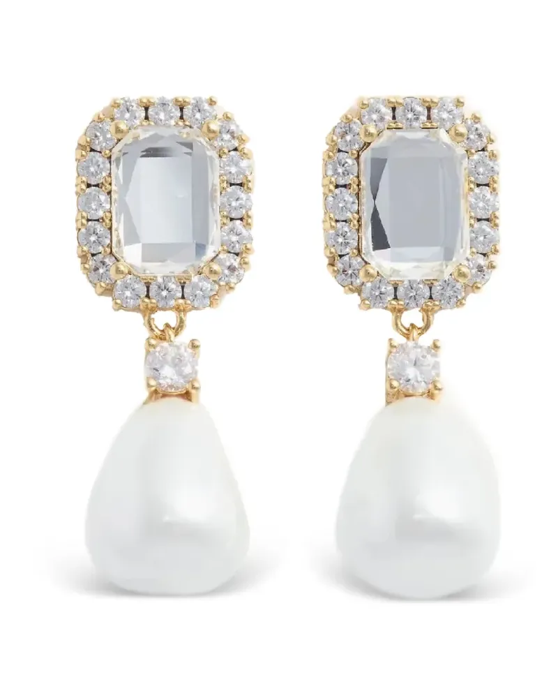 Self-Portrait crystal pearl drop earrings - Gold Gold